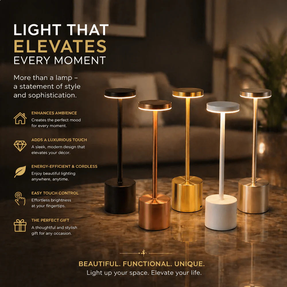 Rechargeable LED Table Lamp 12-hr Battery – Premium Metal Finish
