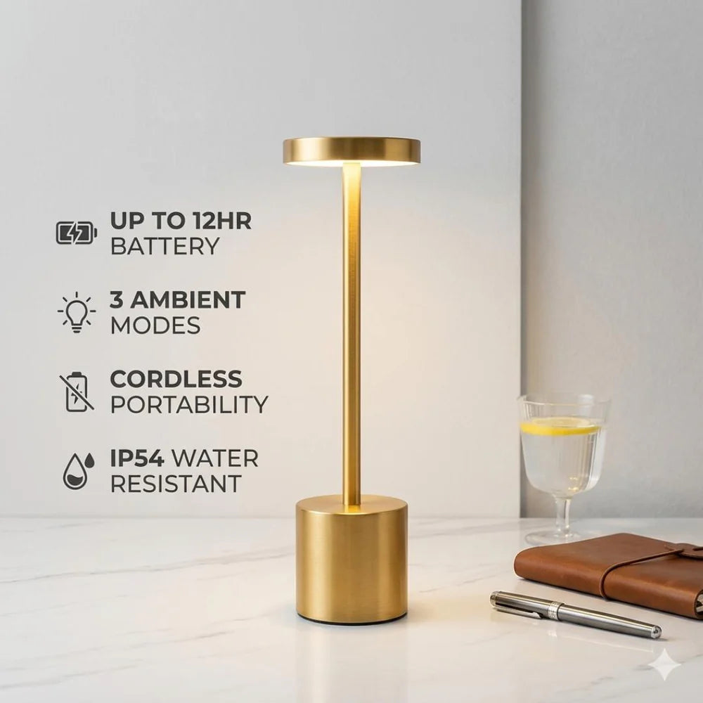 Rechargeable LED Table Lamp 12-hr Battery – Premium Metal Finish