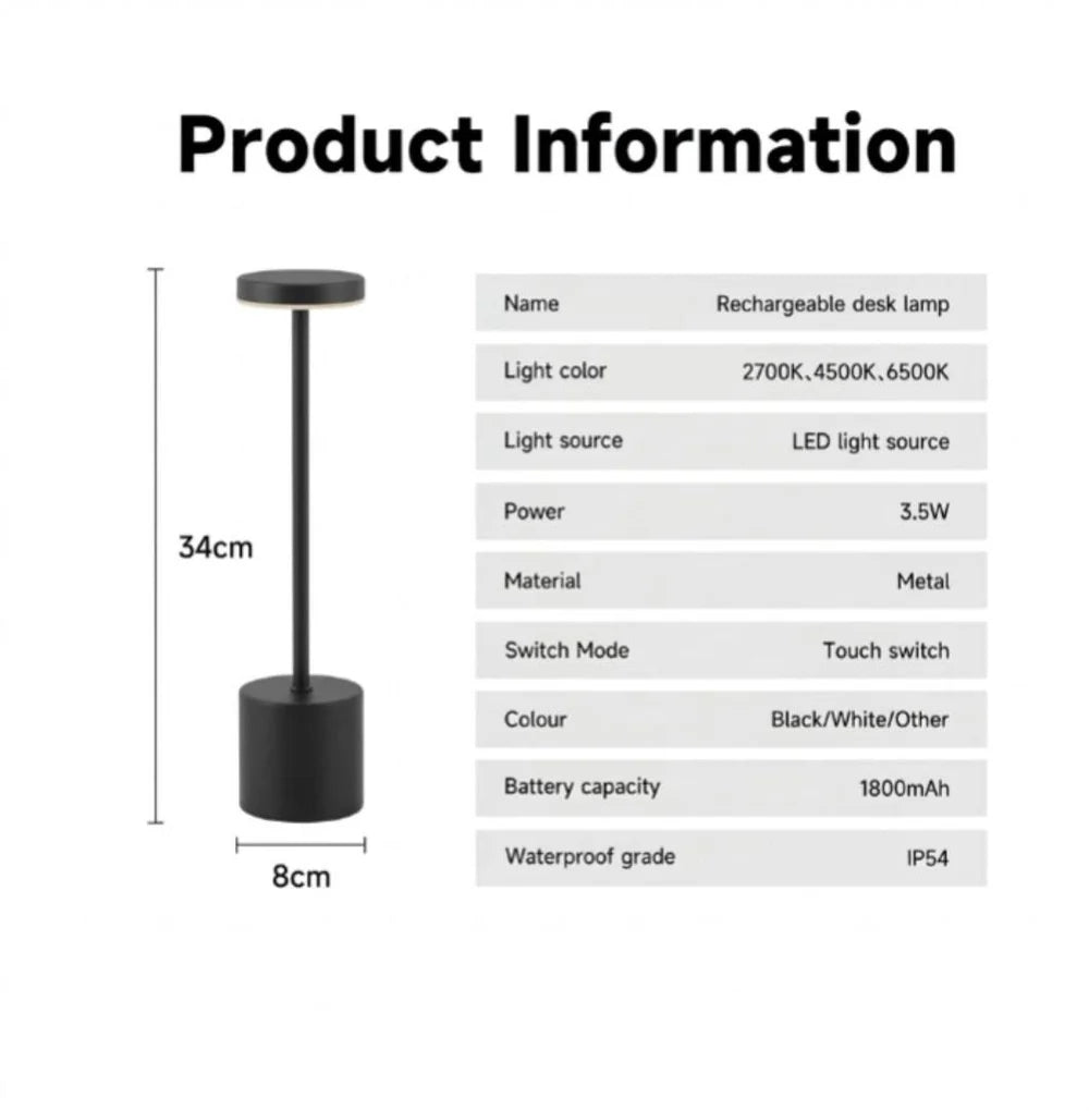 Rechargeable LED Table Lamp 12-hr Battery – Premium Metal Finish